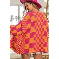 Azura Exchange Multicolor Open Front Mixed Checkered Pattern Knit Cardigan - L thumbnail