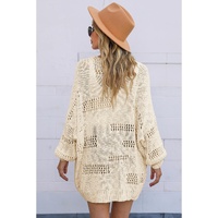 Apricot Casual Hollowed Knit Dolman Sleeve Cardigan - XL thumbnail