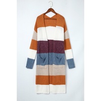 Azura Exchange Multicolor Colorblock Open Front Long Knit Cardigan - S thumbnail
