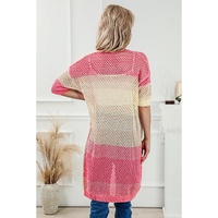 Azura Exchange Pink Ribbed Short Sleeve Ombre Eyelet Knitted Cardigan - L thumbnail