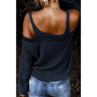 Dark Blue Dew Shoulder Juliette Knitted Sweater - S thumbnail