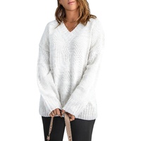White V neck Drop Shoulder Knitted Sweater - XL thumbnail