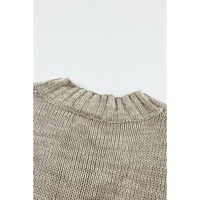 Gray V neck Drop Shoulder Knitted Sweater - S thumbnail