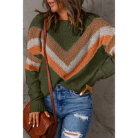 Multicolor Chevron Striped Drop Shoulder Sweater - M thumbnail