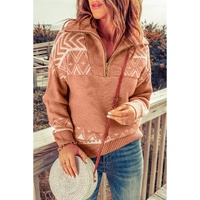 Azura Exchange Pink Geometry Knit Quarter Zip Sweater - L thumbnail