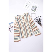 Multicolor Striped Knit Kangaroo Pocket Hooded Sweater - L thumbnail