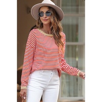 Fiery Red Contrast Trimmed Striped Drop Shoulder Sweater - 2XL thumbnail