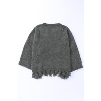 Gray Ripped Raw Hem Chunky Pullover Sweater - M thumbnail