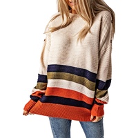 White Buttoned Shoulder Drop Shoulder Striped Sweater - S thumbnail