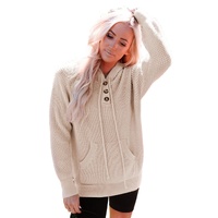 Azura Exchange Apricot Waffle Knit Buttons Hooded Sweater with Pocket - XL thumbnail