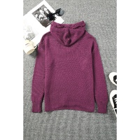 V Neck Ribbed Drop Shoulder Hooded Sweater - L thumbnail