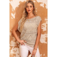 Azura Exchange Pointelle Knit Short Dolman Sleeve Sweater Top - L thumbnail