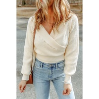 Azura Exchange Beige Ribbed Long Sleeve Surplice Crop Sweater - XL thumbnail