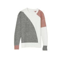 Gray Colorblock Ribbed Trim Round Neck Sweater - XL thumbnail
