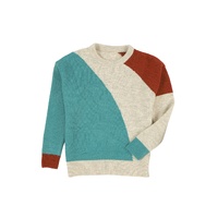 Multicolor Colorblock Ribbed Trim Round Neck Sweater - M thumbnail
