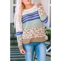 Multicolor Leopard Striped Mix Pattern Knit Crochet Sweater - L thumbnail