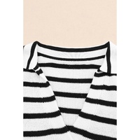 Stripe Collared V Neck Lightweight Knit Casual Sweater - M thumbnail