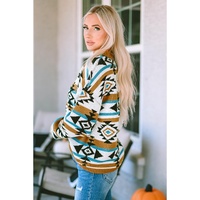 Brown Aztec Striped Knit Ribbed Trim Sweater - L thumbnail