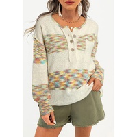 Multicolor Space Dye Henley Knit Sweater - M thumbnail