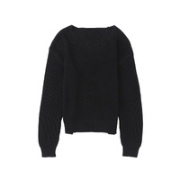 Black Ribbed Knit V Neck Sweater - L thumbnail