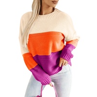 Azura Exchange Multicolor Color Block Drop Shoulder Round Neck Knit Sweater - S thumbnail
