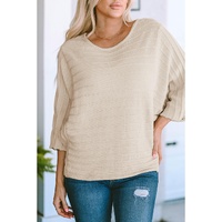 Apricot Exposed Seam Ribbed Knit Dolman Sweater - S thumbnail