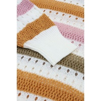 Multicolor Striped Hollowed Knitted Loose Sweater - L thumbnail