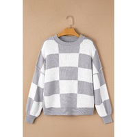 Gray Checkered Bishop Sleeve Sweater - L thumbnail