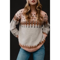 Multicolor Mixed Geometric Detail Raglan Sleeve Sweater - M thumbnail