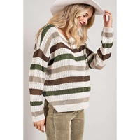 Stripe Crochet Hollow out Knit Sweater - M thumbnail