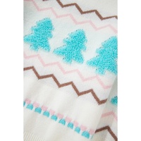White Striped Christmas Tree Ribbed Trim Drop Shoulder Sweater - M thumbnail