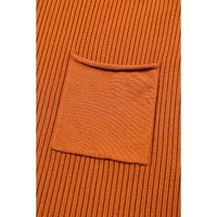 Gold Flame Patch Pocket Ribbed Knit Short Sleeve Sweater - L thumbnail