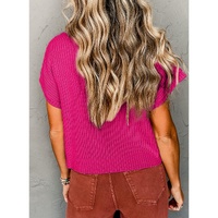 Rose Red Patch Pocket Ribbed Knit Short Sleeve Sweater - L thumbnail