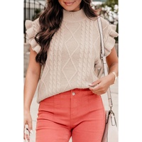 Parchment Cable Knit Mock Neck Cap Sleeve Sweater - XL thumbnail