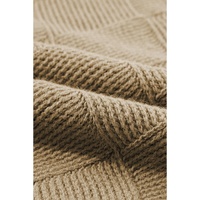 Camel Checkered Textured Batwing Sleeve Sweater - L thumbnail