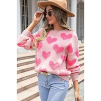 Light Pink Valentine’s Day Heart Jacquard Knit Sweater - L thumbnail