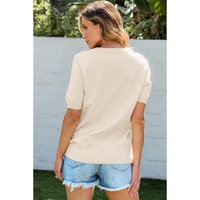 Beige Flower Pattern Short Sleeve Knitted Top - M thumbnail