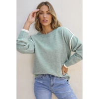 Moonlight Jade Colorblock Contrasting Edge Crewneck Sweater - L thumbnail