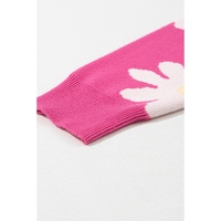 Bright Pink Daisy Flower Crew Neck Long Sleeve Sweater - S thumbnail
