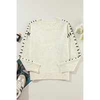 White Contrast Stitch Detail Ribbed Trim Sweater - L thumbnail