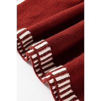 Red Dahlia Color Contrast Trim Drop Shoulder Crew Neck Sweater - S thumbnail