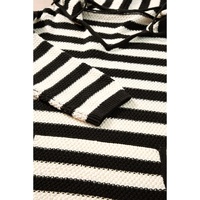 White Stripe V Neck Pocketed Drawstring Hooded Sweater - S thumbnail