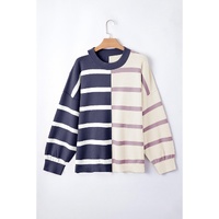 Blue Stripe Colorblock Oversized Sweater - L thumbnail