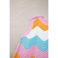 Multicolour Striped Colorblock Scalloped Hem Knitted Vest - M thumbnail