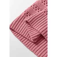 Peach Blossom Pointelle Knit Raglan Sleeve Hooded Sweater - L thumbnail