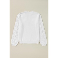 White Flower Detail Knitted Notched Neck Sweater - L thumbnail