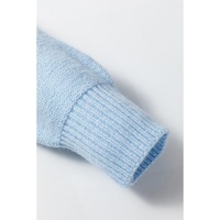 Light Blue Knitted Flower Pattern Ribbed Edge Sweater - L thumbnail