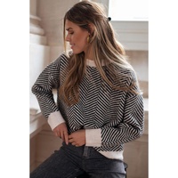Black Contrast Edge Crew Neck Drop Shoulder Sweater - 2XL thumbnail