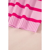 Yellow Stripe Gradient Striped Ribbed Edge Loose Sweater - L thumbnail