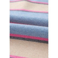 Apricot Stripe Collared V Neck Drop Shoulder Loose Sweater - L thumbnail